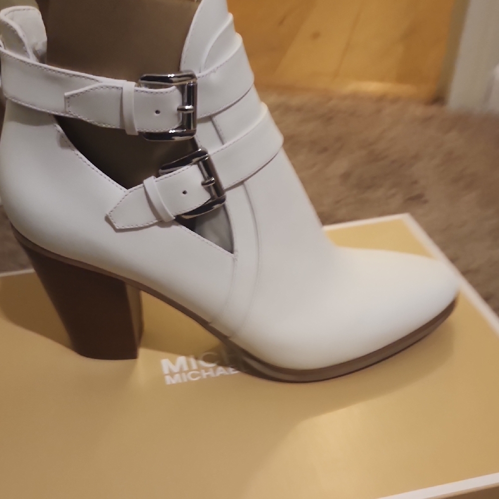 Michael Kors Double-Buckle White Heeled Boots